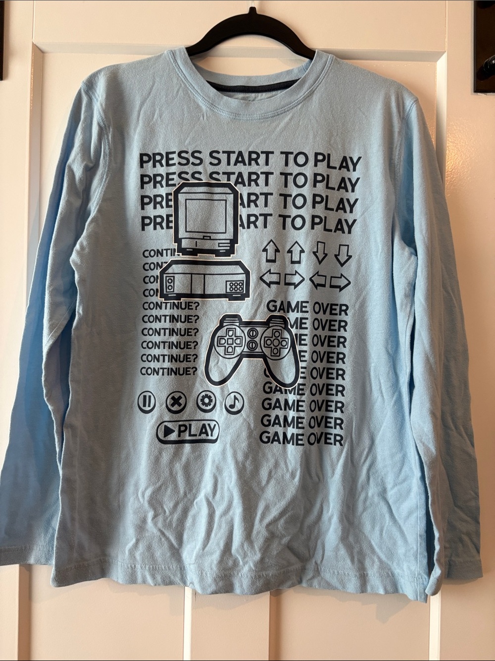 Kids Light Blue Retro Gaming Long Sleeve Tee